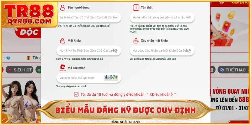 Biểu mẫu đăng ký được quy định