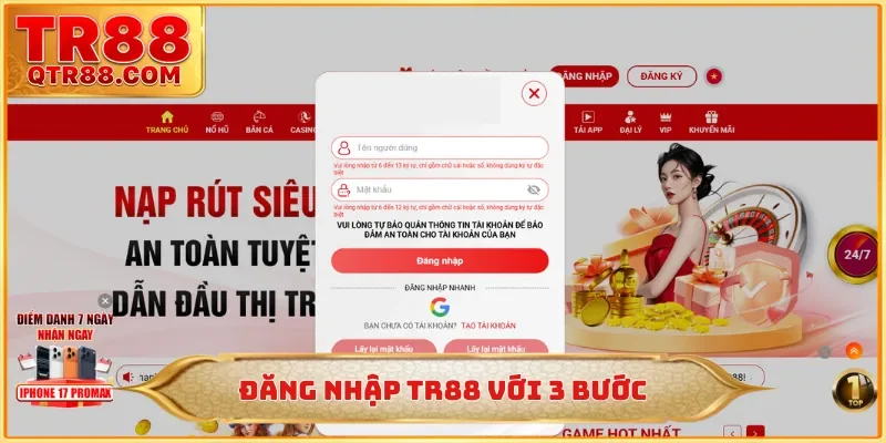 Đăng nhập TR88 với 3 bước