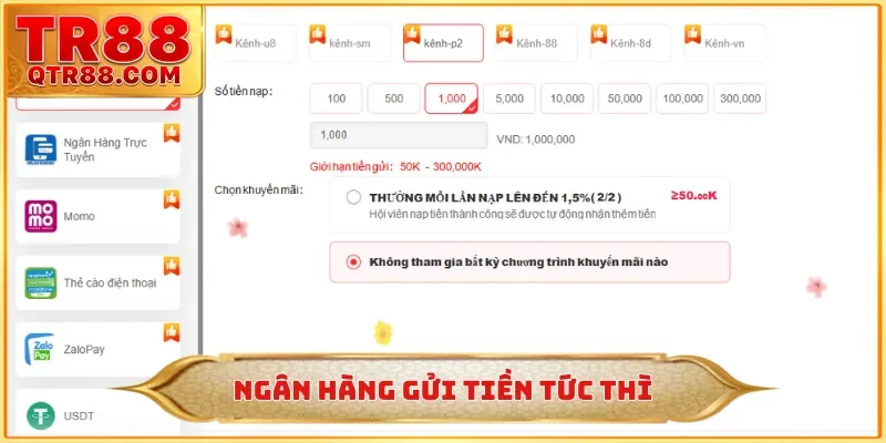 Ngân hàng gửi tiền tức thì